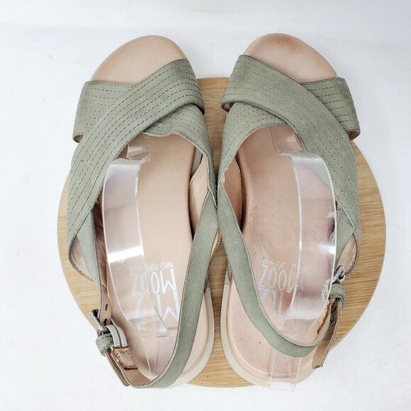 Miz Mooz Sandals Womens 42 Sage Green Leather Heel Strap Boho Summer Kind Shoes - Picture 8 of 12